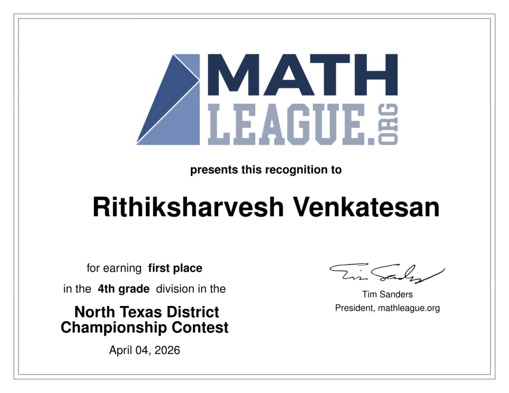 Math League District Award 2026