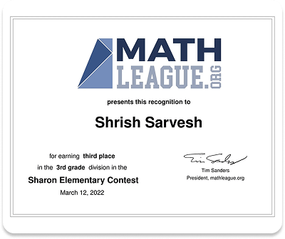 Math League City Level 3rd Place 2022