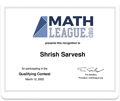 Math League City Level Participation 2022