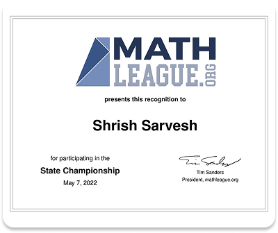 Math League State Level Participation 2022